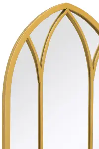 MirrorOutlet Window Arcus - Gold Metal Framed Arched Wall Mirror 32" X 19" (83CM X 48CM)