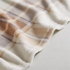 Dunelm Printed Check Fleece Throw Blanket, Country, Natural