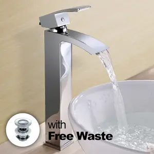 Nes Home Arke Waterfall High Rise Basin Mono Mixer Tap With Waste