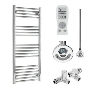 Bray Dual Fuel Thermostatic Electric Heated Towel Rail With Timer, Straight, Chrome - W500 x H1400 mm