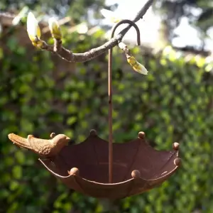 Cast Iron Umbrella Metal Bird Bath Garden Decoration