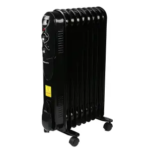 EMtronics 9 Fin Oil Filled Portable Heater Radiator with Thermostat - Black