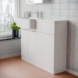 Nes Home 1000mm Left Hand Freestanding White Cabinet with Basin & WC Unit