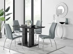 Furniturebox Imperia 4 Modern Black High Gloss Dining Table and 4 Grey Isco Chairs