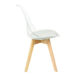 Soho Clear and Light Grey Plastic Dining Chair with Squared Light Wood Legs