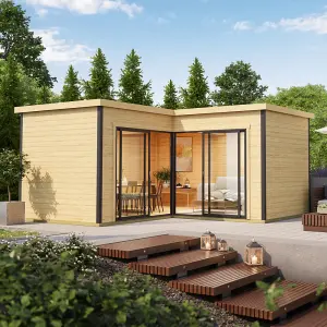 Lasita Domeo 6 L Shaped Garden Office - 5m x 5m - Modern Summer House Double Glazed