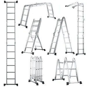 Costway 7-in-1 Folding Aluminum Ladder Multi-Purpose Extension Ladder Anti-Skid Pedal