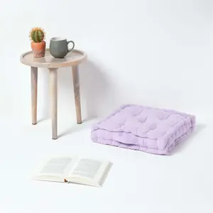 Homescapes Cotton Mauve Floor Cushion, 40 x 40 cm