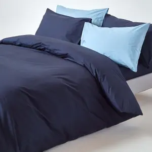 Homescapes Navy Blue Egyptian Cotton Single Duvet Cover with One Pillowcase, 200 TC