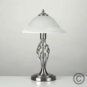 ValueLights Memphis Traditional Style Satin Nickel Barley Twist Table Lamp with Frosted Shade