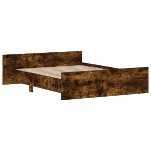 Berkfield Bed Frame with Headboard and Footboard Smoked Oak 140x200 cm