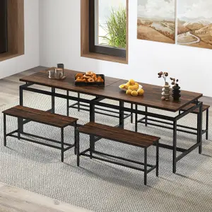 COSTWAY 3 PCS Kitchen Dining Table Set for 4 Wooden Kitchen Table W/ 2 Benches