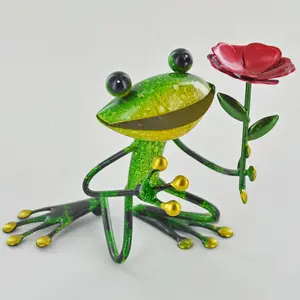 Melbourne Metal Frog with a Flower Decorative Statue