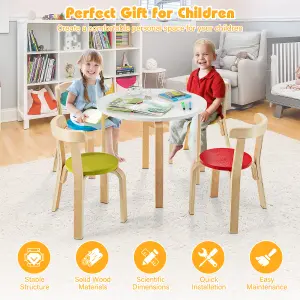 Costway 5-Piece Kids Table and Chair Set Children Wooden Activity Table 4 Curved Chairs