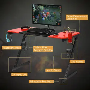 Costway 120cm Z-Shaped Computer Gaming Desk with Carbon Fiber Surface