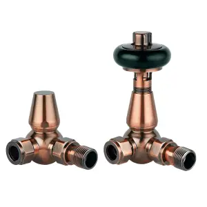 Pair of Corner Copper Wooden Head Radiator Valves