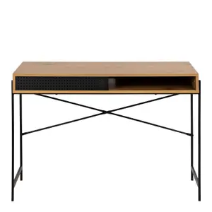 Angus Office Desk with Sliding Door in Oak & Black