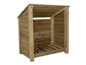 Wooden log store (roof sloping back) W-119cm, H-126cm, D-88cm - natural (light green) finish