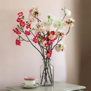 Bloom Artificial Single Aika Cherry Blossom Branch Stem - Faux Fake Silk Flower Indoor Home Decoration Floral Arrangements - L55cm