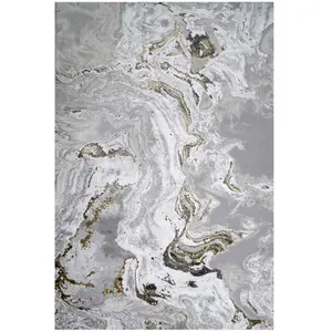 Silver Gold Metallic Modern Marble Living Area Rug 80x150cm