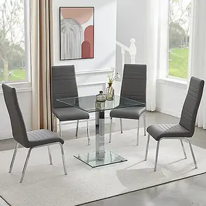 Hartley Clear Glass Dining Table With 4 Dora Grey Chairs