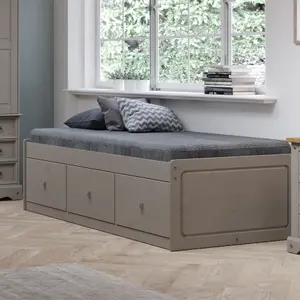 Premium Corona grey cabin bed, 3'0" single bed, grey waxed pine