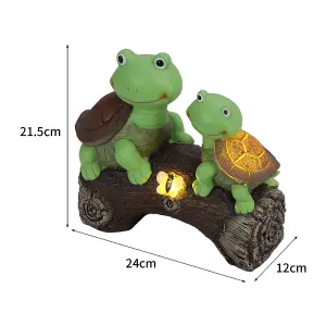 Garden Ornament Turtle Figurine Tortoise Statue Lawn Decor with Solar Lights