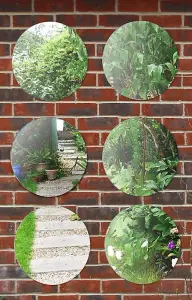 Primrose Set of 6 Acrylic Non Shatter Outdoor Wall Mounted Silver Circular Garden Illusion Mirror 40cm