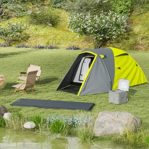 Outsunny 2 Man Camping Tent with Living Area, 2000mm Waterproof, Yellow