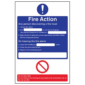 Fire Action Telephone Procedure Sign - Adhesive Vinyl - 200x300mm (x3)