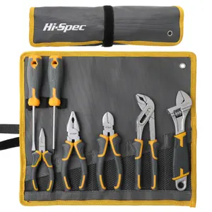 Hi-Spec 7pc Pliers & Spanner Wrench Home Hand Tool Kit Set. Repair Basics with Cutters and Screwdrivers in a Bag Holder