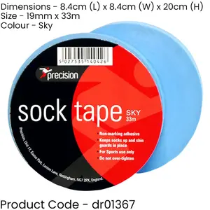 10 PACK - 19mm x 33m SKY BLUE Sock Tape - Football Shin Guard Pads Holder Tape