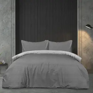 Smart Living Luxury Super Soft Reversible Pinstripe Duvet Cover with Pillowcase