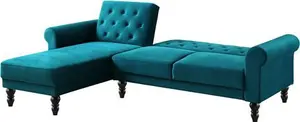 Hanney Chesterfield Chaise Sofa Bed In Teal Velvet, Corner Sofa Bed - Daals - Sofa Beds