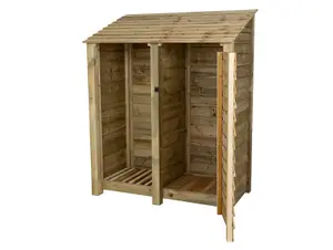 Wooden tool and log store, garden storage W-146cm, H-180cm, D-88cm - natural (light green) finish