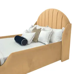 Omario  Kids Bed Gaslift Ottoman Plush Velvet with Safety Siderails- Beige