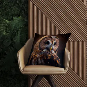 Tawny Owl Face Splashart Dark Background Outdoor Cushion 60cm x 60cm