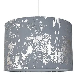 Modern Grey Cotton Fabric Lamp Shade with Silver Foil Decor for Table or Ceiling