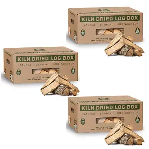 Kiln Dried Hardwood Logs for sale, firewood with less than 20% moisture - 3x20L Box (60L)