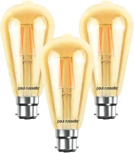 paul russells LED Filament ST64 Bulbs, 4.5W 400 Lumens, 35w Equivalent, 2200K Amber, Pack of 3