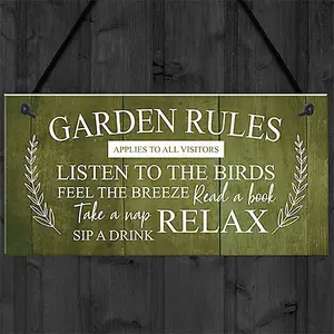 Red Ocean Garden Rules Sign Hanging Wall Shed Summer House Sign Rustic Home Decor Plaque