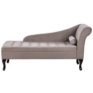 Right Hand Velvet Chaise Lounge with Storage Taupe PESSAC