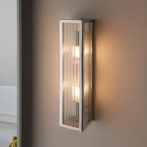 Anson Lighting Cranbrook 2lt Bathroom Wall light finished in chrome plate and clear ribbed glass