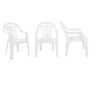 12 x White Plastic Indoor Outdoor Stackable Low Back Patio Garden Chairs