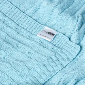 Homescapes Cotton Cable Knit Pastel Blue Throw, 150 x 200 cm