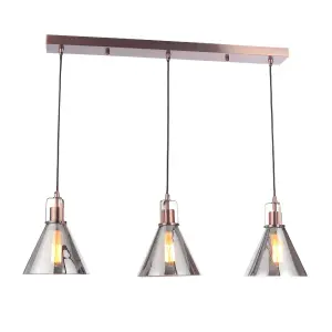 Inlight Dafyd Flush Glass & metal Antique copper effect 3 Lamp Ceiling light