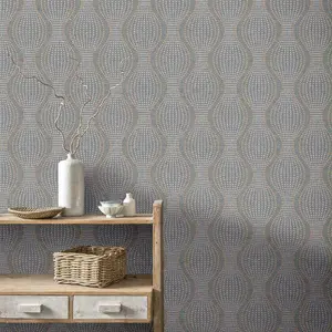 Calico Dots Charcoal Grey Rose Gold Metallic Embossed Textured Vinyl Wallpaper