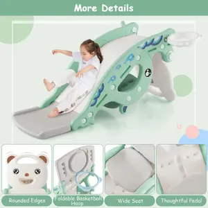 Costway 4-in-1 Kids Slide Rocking Toy Slide Rocking Horse w/ Basketball Hoop Ring