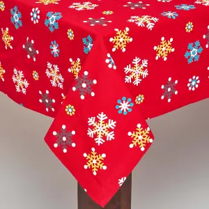 Homescapes Cotton Christmas Red Snowflake Tablecloth, 54 x 90 Inches