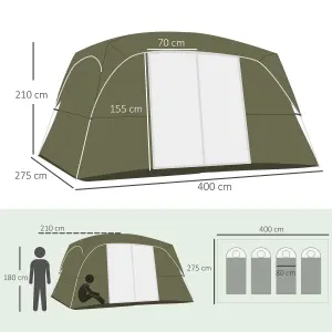 Outsunny Camping Tent, Family Tent 4-8 Person 2 Room Easy Set Up, Green